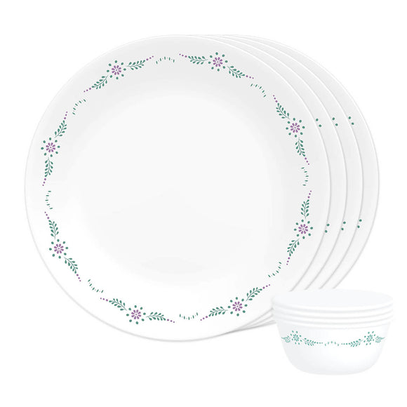 Corelle Livingware English Garden 4 26cm Dinner Plate & 4 177ml Katori (Pack of 8)