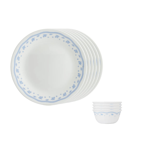 Corelle Livingware Morning Blue 4 26cm Dinner Plate & 4 177ml Katori (Pack of 8)