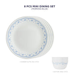 Corelle Livingware Morning Blue 4 26cm Dinner Plate & 4 177ml Katori (Pack of 8)