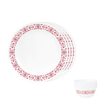 Corelle Livingware Red Trellis 4 26cm Dinner Plate & 4 177ml Katori (Pack of 8)