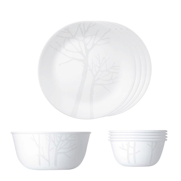 Corelle Asia Collection Gold Series Frost 4 26cm Dinner Plates, 4 177ml Katori & 1 828ml Curry Bowl (Pack of 9)