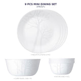 Corelle Asia Collection Gold Series Frost 4 26cm Dinner Plates, 4 177ml Katori & 1 828ml Curry Bowl (Pack of 9)