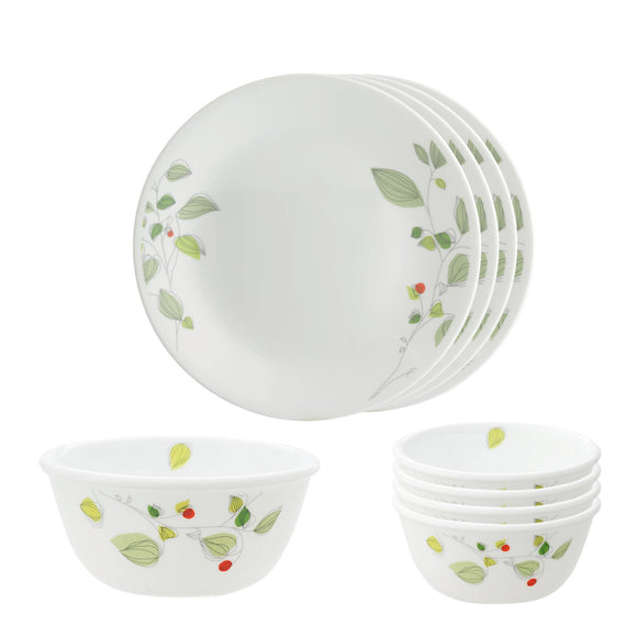Corelle  Asia Collection Green Breeze 4 26cm Dinner Plates, 4 177ml Katori & 1 828ml Curry Bowl (Pack of 9)