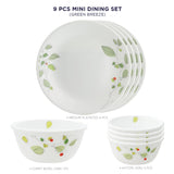 Corelle  Asia Collection Green Breeze 4 26cm Dinner Plates, 4 177ml Katori & 1 828ml Curry Bowl (Pack of 9)