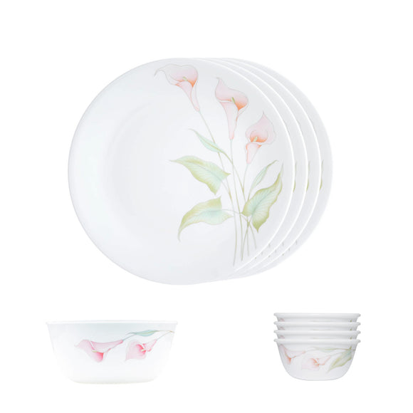 Corelle  Asia Collection Lilyville 4 26cm Dinner Plates, 4 177ml Katori & 1 828ml Curry Bowl (Pack of 9)