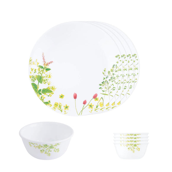 Corelle  Asia Collection Provence Garden 4 26cm Dinner Plates, 4 177ml Katori & 1 828ml Curry Bowl (Pack of 9)