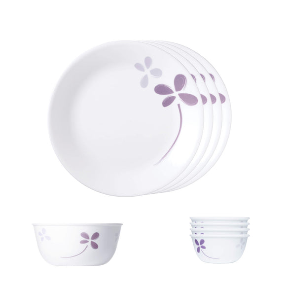 Corelle  Asia Collection Warm Pansies 4 26cm Dinner Plates, 4 177ml Katori & 1 828ml Curry Bowl (Pack of 9)