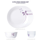 Corelle  Asia Collection Warm Pansies 4 26cm Dinner Plates, 4 177ml Katori & 1 828ml Curry Bowl (Pack of 9)