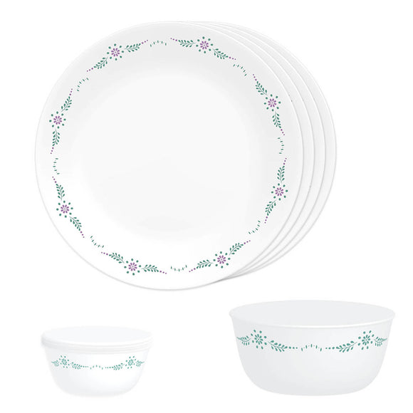 Corelle Livingware English Garden 4 26cm Dinner Plates, 4 177ml Katori & 1 828ml Curry Bowl (Pack of 9)