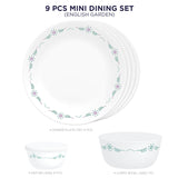 Corelle Livingware English Garden 4 26cm Dinner Plates, 4 177ml Katori & 1 828ml Curry Bowl (Pack of 9)