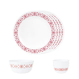 Corelle Livingware Red Trellis 4 26cm Dinner Plates, 4 177ml Katori & 1 828ml Curry Bowl (Pack of 9)