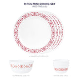Corelle Livingware Red Trellis 4 26cm Dinner Plates, 4 177ml Katori & 1 828ml Curry Bowl (Pack of 9)