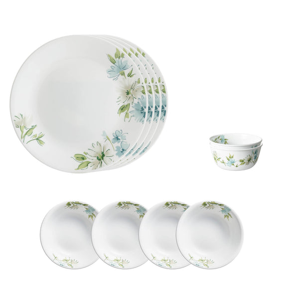 Corelle  Asia Collection Fairy Flora Basic / Mini / Starter Set (Pack of 10) 4 26cm Dinner Plates, 4 296ml Dessert Bowls, 2 828ml Curry Bowls