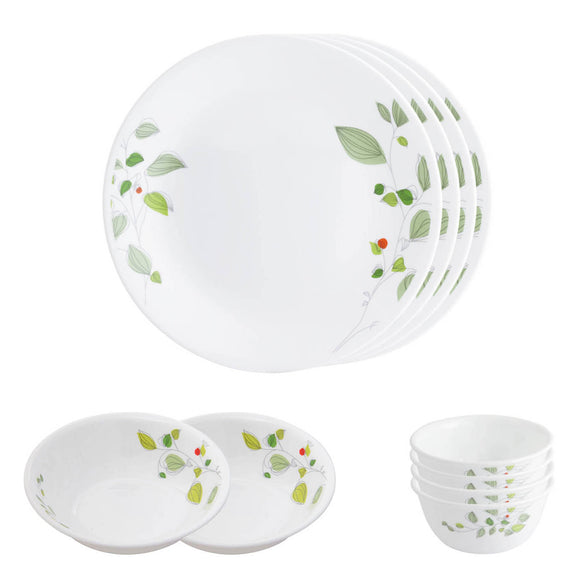 Corelle  Asia Collection Green Breeze Basic / Mini / Starter Set (Pack of 10) 4 26cm Dinner Plates, 4 296ml Dessert Bowls, 2 828ml Curry Bowls