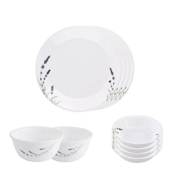 Corelle  Asia Collection Lavender Garden Basic / Mini / Starter Set (Pack of 10) 4 26cm Dinner Plates, 4 296ml Dessert Bowls, 2 828ml Curry Bowls