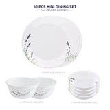 Corelle  Asia Collection Lavender Garden Basic / Mini / Starter Set (Pack of 10) 4 26cm Dinner Plates, 4 296ml Dessert Bowls, 2 828ml Curry Bowls