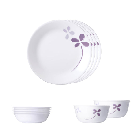 Corelle  Asia Collection Warm Pansies Basic / Mini / Starter Set (Pack of 10) 4 26cm Dinner Plates, 4 296ml Dessert Bowls, 2 828ml Curry Bowls