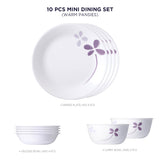 Corelle  Asia Collection Warm Pansies Basic / Mini / Starter Set (Pack of 10) 4 26cm Dinner Plates, 4 296ml Dessert Bowls, 2 828ml Curry Bowls