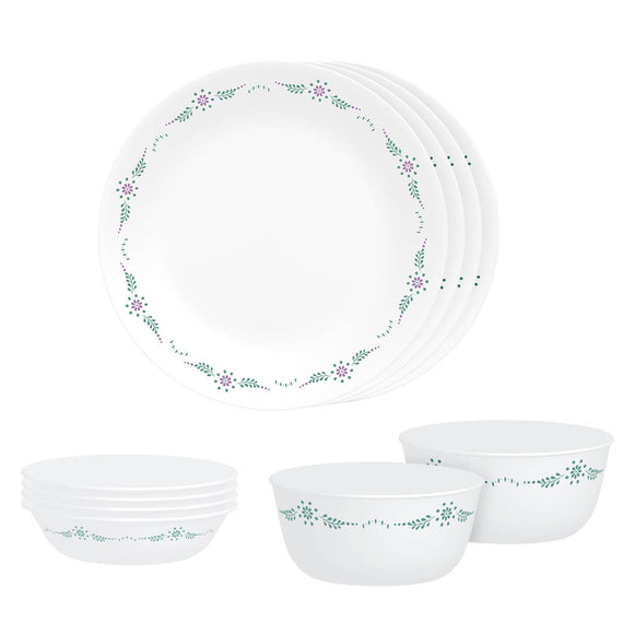 Corelle Livingware English Garden Basic / Mini / Starter Set (Pack of 10) 4 26cm Dinner Plates, 4 296ml Dessert Bowls, 2 828ml Curry Bowls