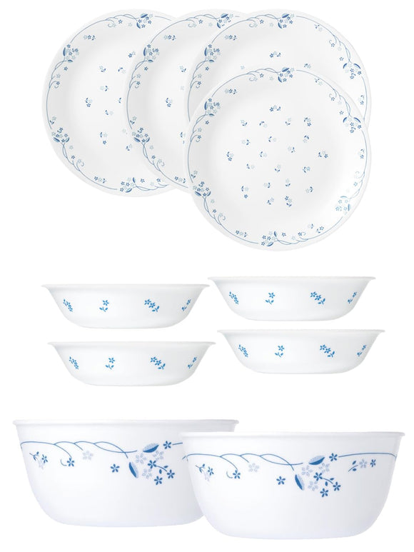 Corelle Livingware Provincial Blue Basic / Mini / Starter Set (Pack of 10) 4 26cm Dinner Plates, 4 296ml Dessert Bowls, 2 828ml Curry Bowls