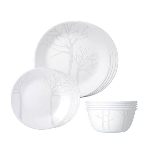 Corelle Asia Collection Gold Series Frost Utility Set (Pack of 12) 4 26cm Dinner Plate, 4 17cm Small Plate & 4 177 ml Katori