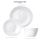Corelle Asia Collection Gold Series Frost Utility Set (Pack of 12) 4 26cm Dinner Plate, 4 17cm Small Plate & 4 177 ml Katori