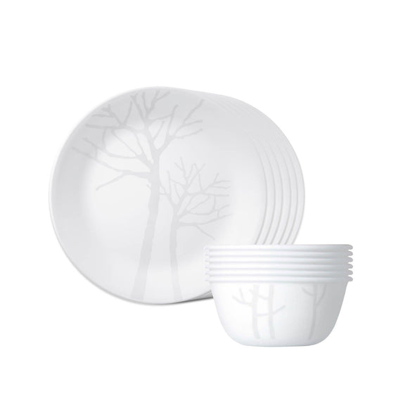 Corelle Asia Collection Gold Series Frost Breakfast Set (Pack of 12) 6 26cm Dinner Plates & 6 177ml Katori