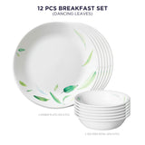 Corelle  Asia Collection Dancing Leaves Breakfast Set (Pack of 12)