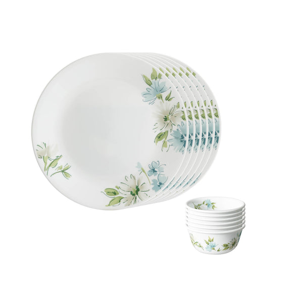 Corelle  Asia Collection Fairy Flora Breakfast Set (Pack of 12) 6 26cm Dinner Plates & 6 177ml Katori