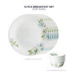 Corelle  Asia Collection Fairy Flora Breakfast Set (Pack of 12) 6 26cm Dinner Plates & 6 177ml Katori