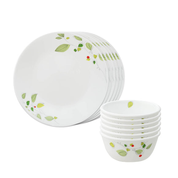 Corelle  Asia Collection Green Breeze Breakfast Set (Pack of 12) 6 26cm Dinner Plates & 6 177ml Katori
