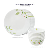 Corelle  Asia Collection Green Breeze Breakfast Set (Pack of 12) 6 26cm Dinner Plates & 6 177ml Katori