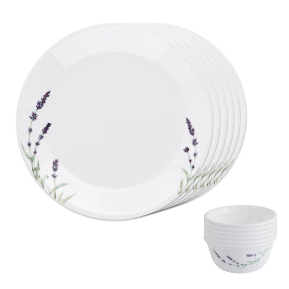 Corelle  Asia Collection Lavender Garden Breakfast Set (Pack of 12) 6 26cm Dinner Plates, 6 296ml Dessert Bowl