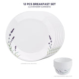 Corelle  Asia Collection Lavender Garden Breakfast Set (Pack of 12) 6 26cm Dinner Plates, 6 296ml Dessert Bowl