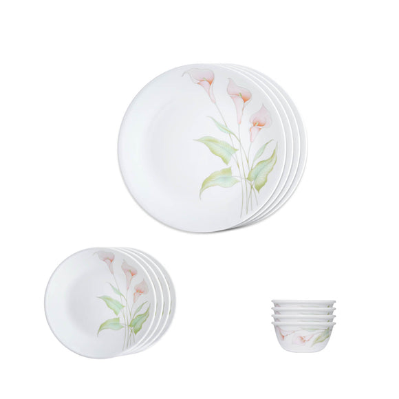 Corelle  Asia Collection Lilyville Utility Set (Pack of 12) 4 26cm Dinner Plate, 4 17cm Small Plate & 4 177 ml Katori