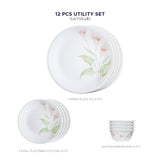 Corelle  Asia Collection Lilyville Utility Set (Pack of 12) 4 26cm Dinner Plate, 4 17cm Small Plate & 4 177 ml Katori