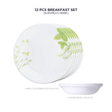 Corelle  Asia Collection European Herbs Breakfast Set (Pack of 12) 6 26cm Dinner Plates, 6 296ml Dessert Bowl