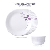 Corelle  Asia Collection Warm Pansies Breakfast Set (Pack of 12) 6 26cm Dinner Plates, 6 296ml Dessert Bowl