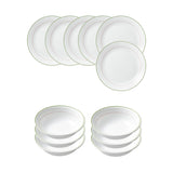 Corelle Livingware Double Ring Green Breakfast Set (Pack of 12) 6 26cm Dinner Plates, 6 296ml Dessert Bowl