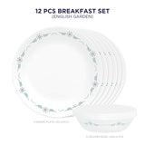 Corelle Livingware English Garden Breakfast Set (Pack of 12) 6 26cm Dinner Plates, 6 296ml Dessert Bowl
