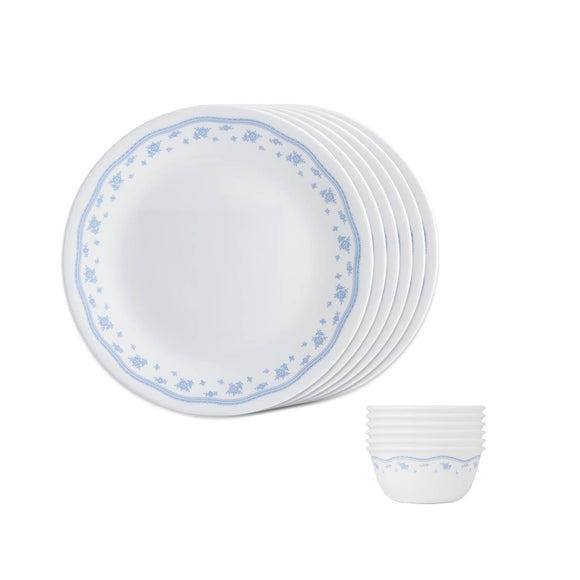 Corelle Livingware Morning Blue Breakfast Set (Pack of 12) 6 26cm Dinner Plates & 6 177ml Katori