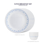 Corelle Livingware Morning Blue Breakfast Set (Pack of 12) 6 26cm Dinner Plates & 6 177ml Katori