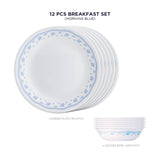 Corelle Livingware Morning Blue Breakfast Set (Pack of 12) 6 26cm Dinner Plates, 6 296ml Dessert Bowl