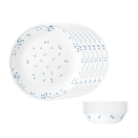 Corelle Livingware Provincial Blue Breakfast Set (Pack of 12) 6 26cm Dinner Plates, 6 296ml Dessert Bowl