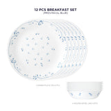 Corelle Livingware Provincial Blue Breakfast Set (Pack of 12) 6 26cm Dinner Plates, 6 296ml Dessert Bowl