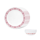 Corelle Livingware Red Trellis Breakfast Set (Pack of 12) 6 26cm Dinner Plates, 6 296ml Dessert Bowl