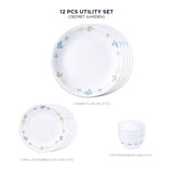 Corelle Livingware Secret Garden 12 Pcs Utility Set | For Family of 4 | Break & Chip Resistant | Lightweight & Durable | Microwave & Dishwasher Safe