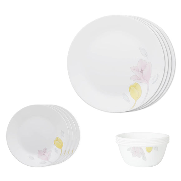 Corelle Livingware Plus Elegance Utility Set (Pack of 12) 4 26cm Dinner Plate, 4 17cm Small Plate & 4 177 ml Katori