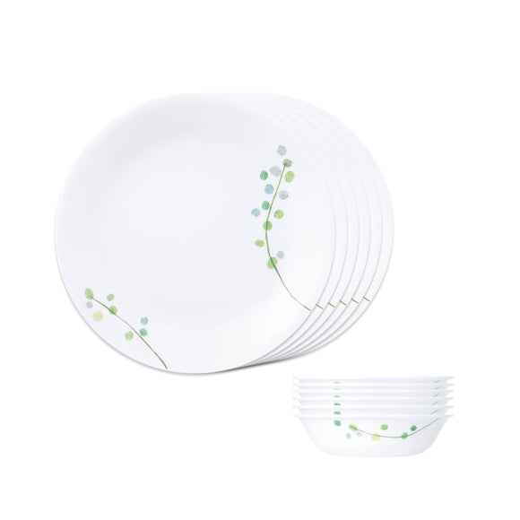 Corelle Livingware Plus Green Delight Breakfast Set (Pack of 12) 6 26cm Dinner Plates, 6 296ml Dessert Bowl