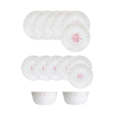 Corelle Asia Collection Gold Series Blooming Pink 14 Pcs Dinner Set (Pack of 14) 6 26cm Dinner Plates, 6 17cm Small Plates, 2 828ml Curry Bowl